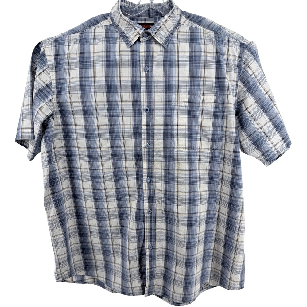 Wolverine Plaid Shirt Mens 2XL Blue White Short Sleeve Button Down Classic